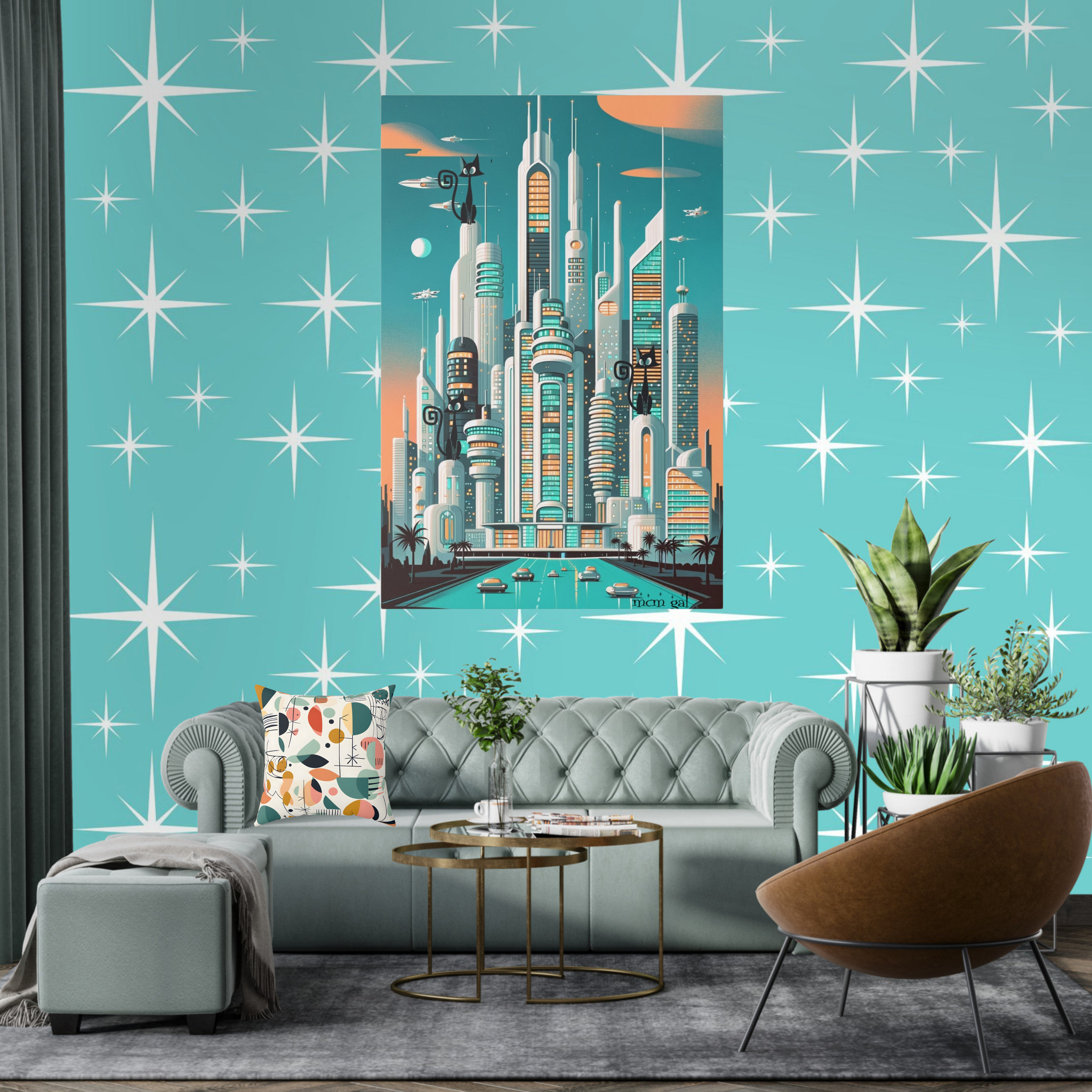 Peel and Stick Wall Paper Murals Mid Century Modern Gal