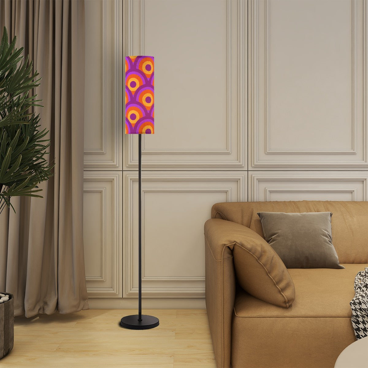Retro Groovy Orange Purple, Mid Mod Floor Lamp Modern Standing