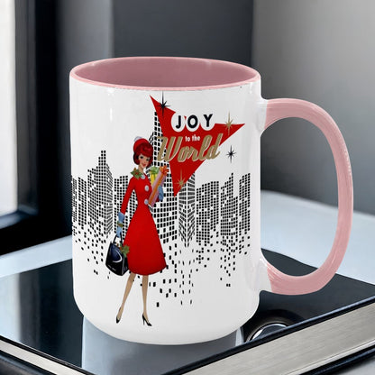 Mid Century Modern Christmas Joy To The World Mod Gal Cityscape Holiday Mug