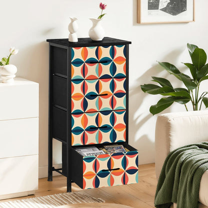 Mid Century Modern Scandinavian Blue, Orange, Teal 60s Geometric Pattern 4-Drawer Dresser - Mid Century Modern Gal