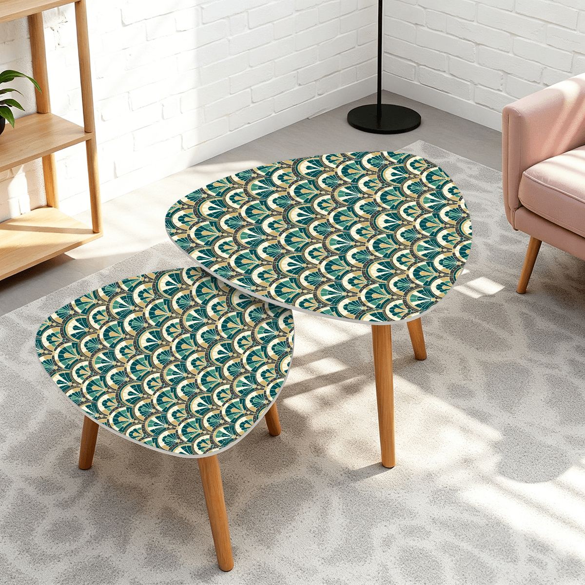 Art Deco Peacock Inspired Nesting Tables - Mid Century Modern Gal