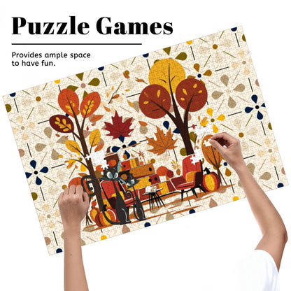 Atomic Cat Wooden Jigsaw Puzzle In Modern Scandinavian Floral Harvest Decor - Mid Century Modern Gal