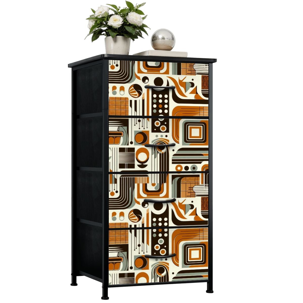Bauhaus Designed Light Brown Golden Yellow, Retro 4-Drawer Dresser - Mid Century Modern Gal