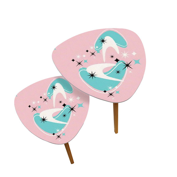 Atomic 50s Pink, Aqua Boomerang Mid Century Modern Nesting Tables Set of 2 (Made in USA)