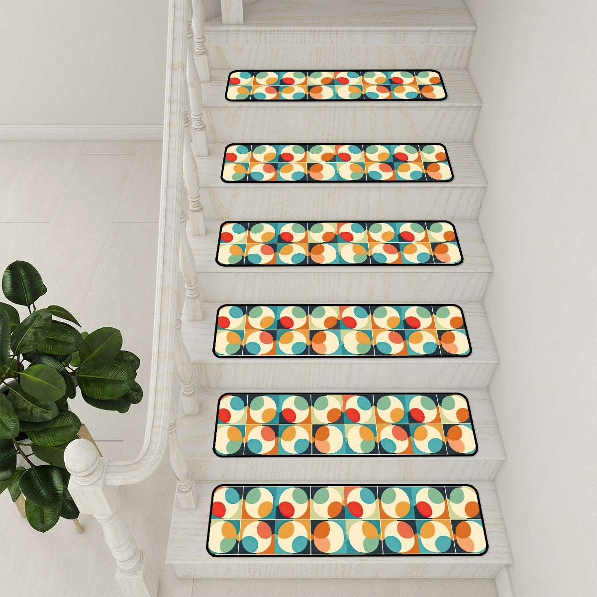 Mid Century Modern Carpet Stair Treads Colorful Retro Orbs