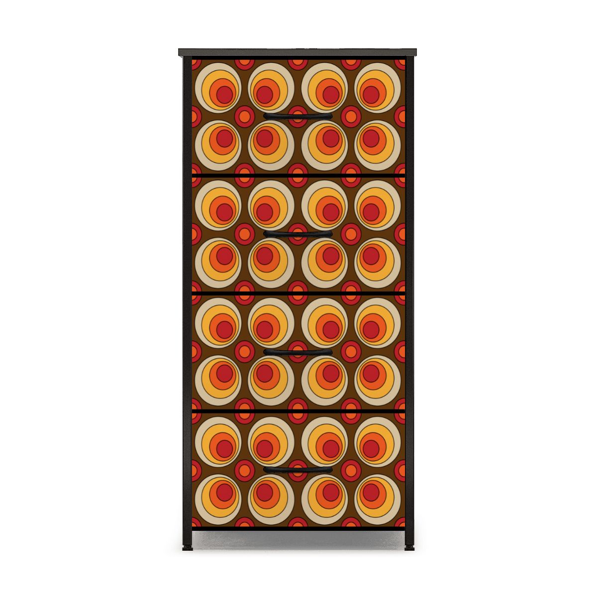 Mid Century Modern Retro Orbs Brown Orange Yellow Mod 4-Drawer Dresser - Mid Century Modern Gal