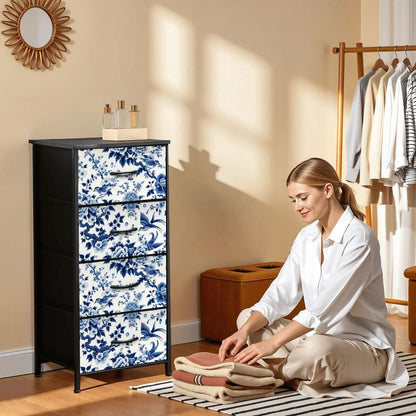 Chinoiserie Blue Floral Mid Century Modern 4-Drawer Dresser - Mid Century Modern Gal