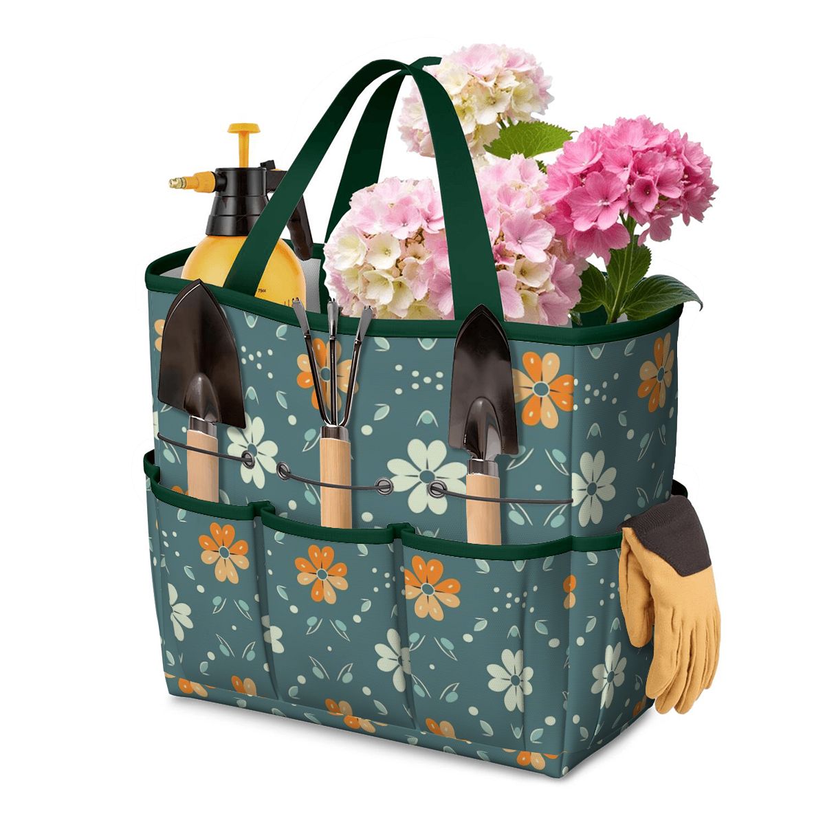 Mid Century Modern Scandinavian Blue, Orange Cream Retro Floral Garden Tool Bag - Mid Century Modern Gal