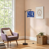 Halloween Stained Glass Style Night Sky Moon Stars Clouds  Arc Floor Lamp - Mid Century Modern Gal