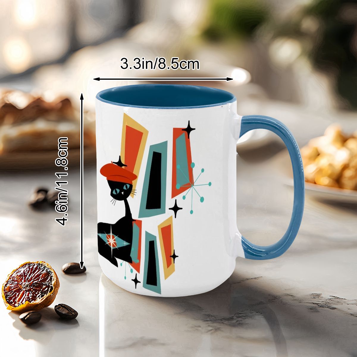 Atomic Cat Mid Century Modern Coffee Mug With Geometric Design