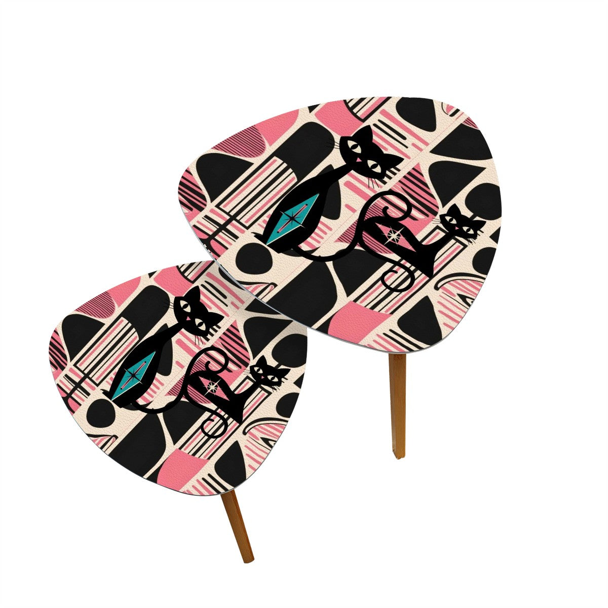 Atomic Cat Mid Mod Nesting Tables, Pink, Black Cream Retro MCM Design - Mid Century Modern Gal