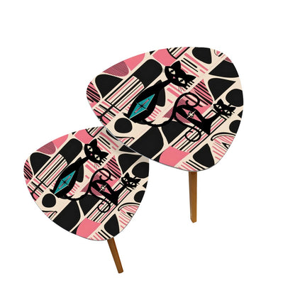 Atomic Cat Mid Mod Nesting Tables, Pink, Black Cream Retro MCM Design - Mid Century Modern Gal