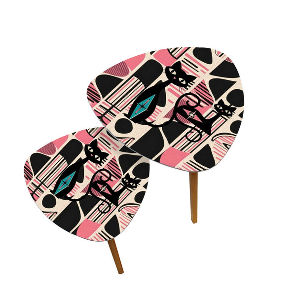 Atomic Cat Mid Mod Nesting Tables, Pink, Black Cream Retro MCM Design