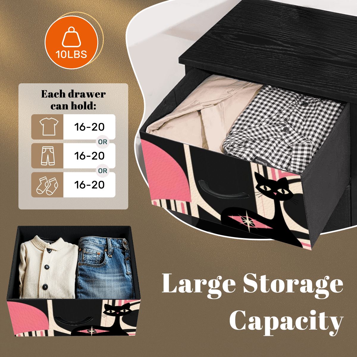Mid Century Modern Black, Pink Atomic Cats Mid Mod 4-Drawer Dresser - Mid Century Modern Gal