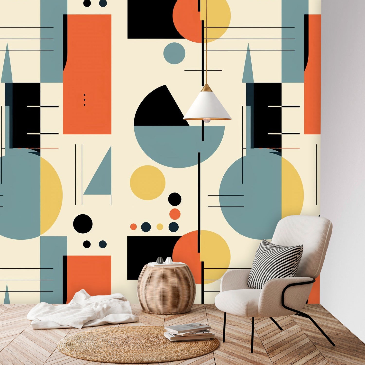 Mid Century Modern Bauhaus Geometric Designed Peel And Stick Wall Murals