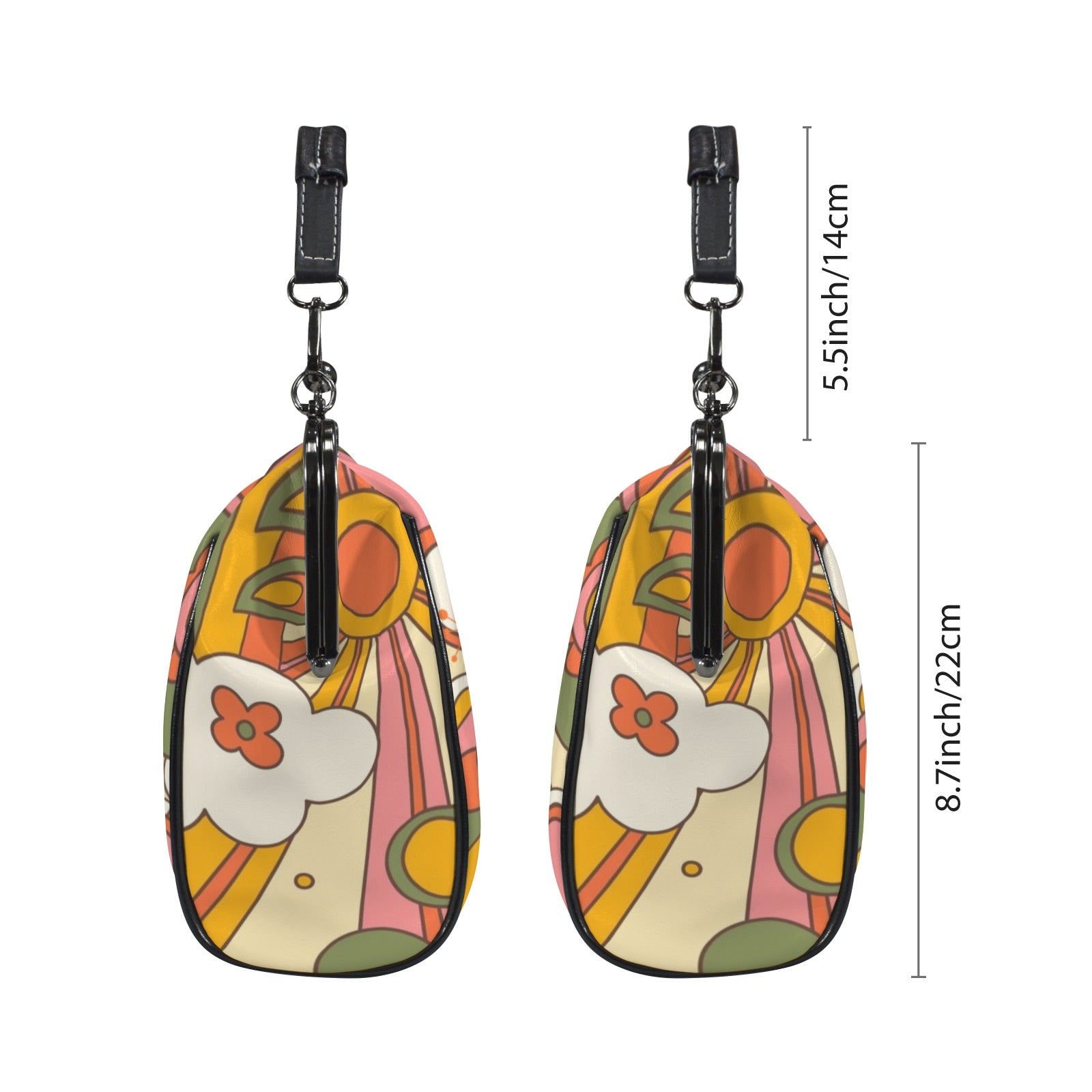 Retro Groovy 70s Sunshine Mid Mod Hippie Vibes and Atomic Cat Kisslock Crossbody Purse - Mid Century Modern Gal