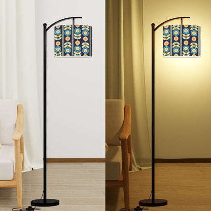 Modern Scandinavian Flower Blue, Orange Yellow Green Mid Century Modern Arc Floor Lamp - Mid Century Modern Gal