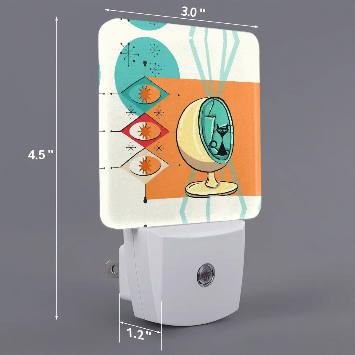 Atomic Cat In Egg Chair, Mid Mod Orange, Aqua Starburst LED Night Light Set of 2 - Mid Century Modern Gal