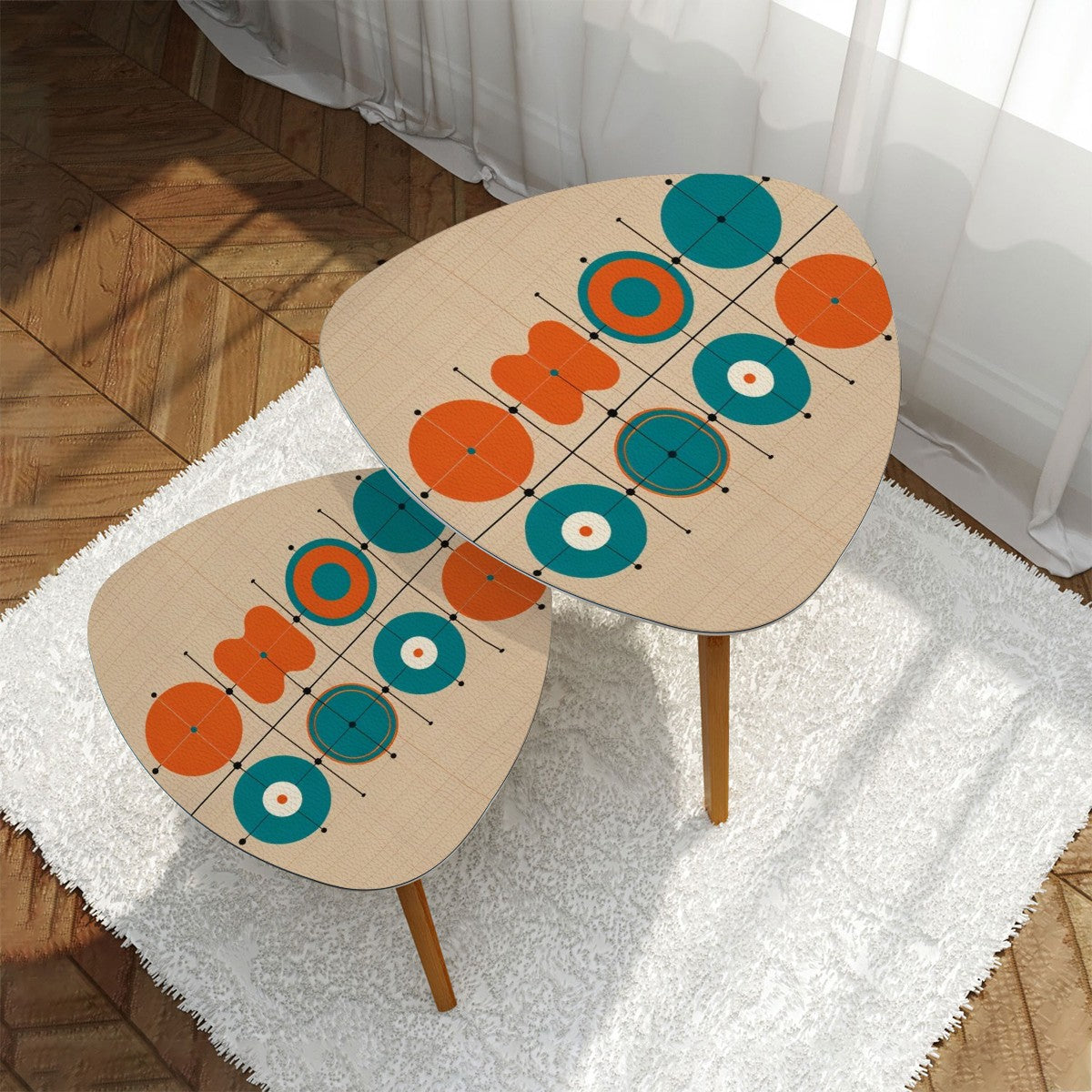 Mid Century Modern Minimalist Geometric Orange Teal Mid Mod Nesting Tables - Mid Century Modern Gal
