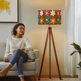70s Groovy Retro Flower Mod Daisy Brown, Orange Pink Teal Mid Mod Tripod Floor Lamp (Made in USA) - Mid Century Modern Gal