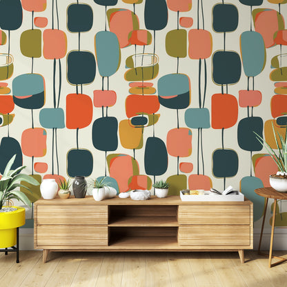 Mid Century Modern Wallpaper Wall Murals Peel And Stick, Funky Mod Wall Decor