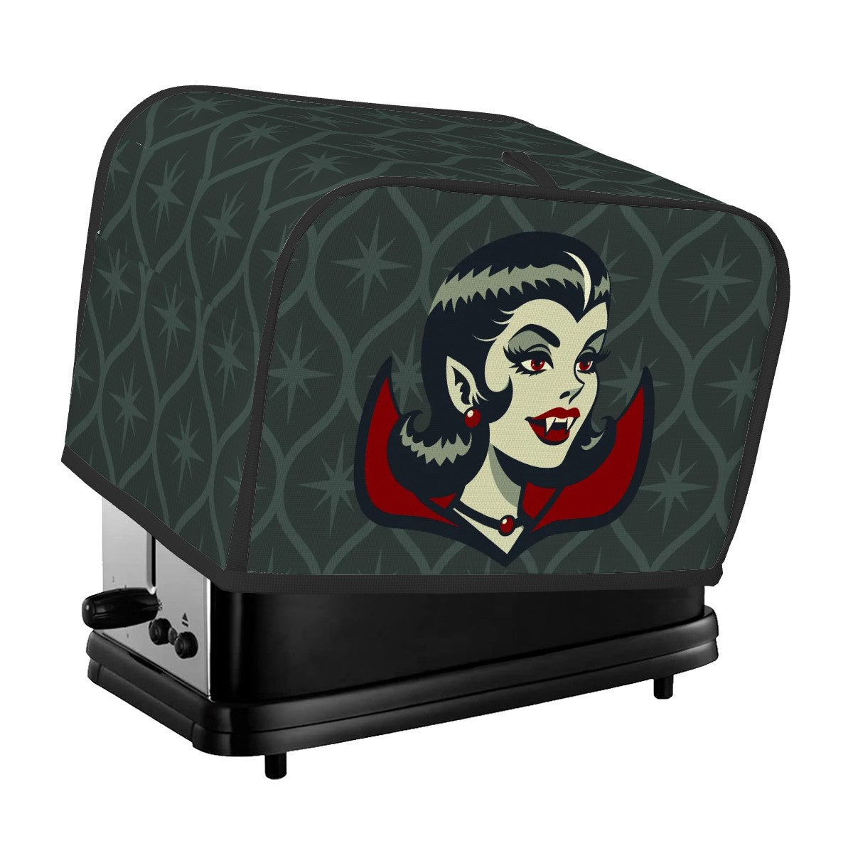 Vampire Dracula Girl Halloween Goth Horror Buff MCM Green 2 Slice Toaster Cover - Mid Century Modern Gal