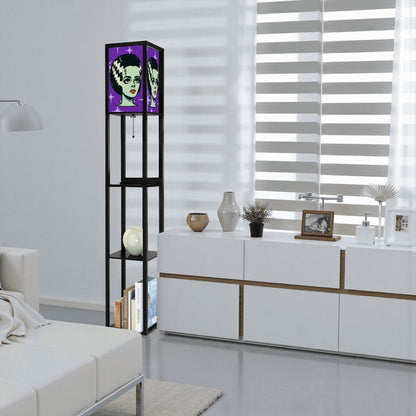 Bride of Frankenstein Retro Mid Mod Horror Buff Purple Halloween Floor Lamp with Shelves - Mid Century Modern Gal
