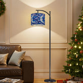 Halloween Stained Glass Style Night Sky Moon Stars Clouds  Arc Floor Lamp - Mid Century Modern Gal