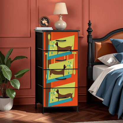 Mid Century Modern Doxie Weiner Dog Lover Retro Orange 4-Drawer Dresser - Mid Century Modern Gal