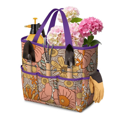 70s Floral Pink Orange Garden Tool Bag - Mid Century Modern Gal