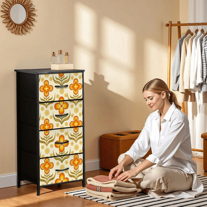 70s Retro Groovy Flower Power Floral Orange Yellow Green 4-Drawer Dresser - Mid Century Modern Gal