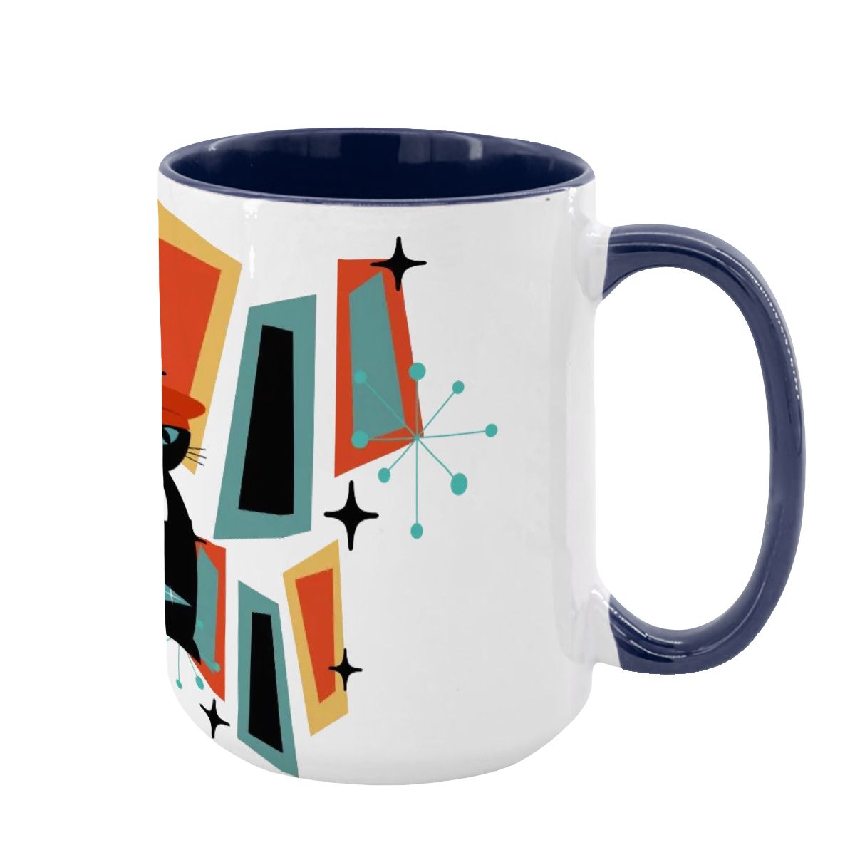 Atomic Cat Mid Century Modern Coffee Mug With Geometric Design - Mid Century Modern Gal