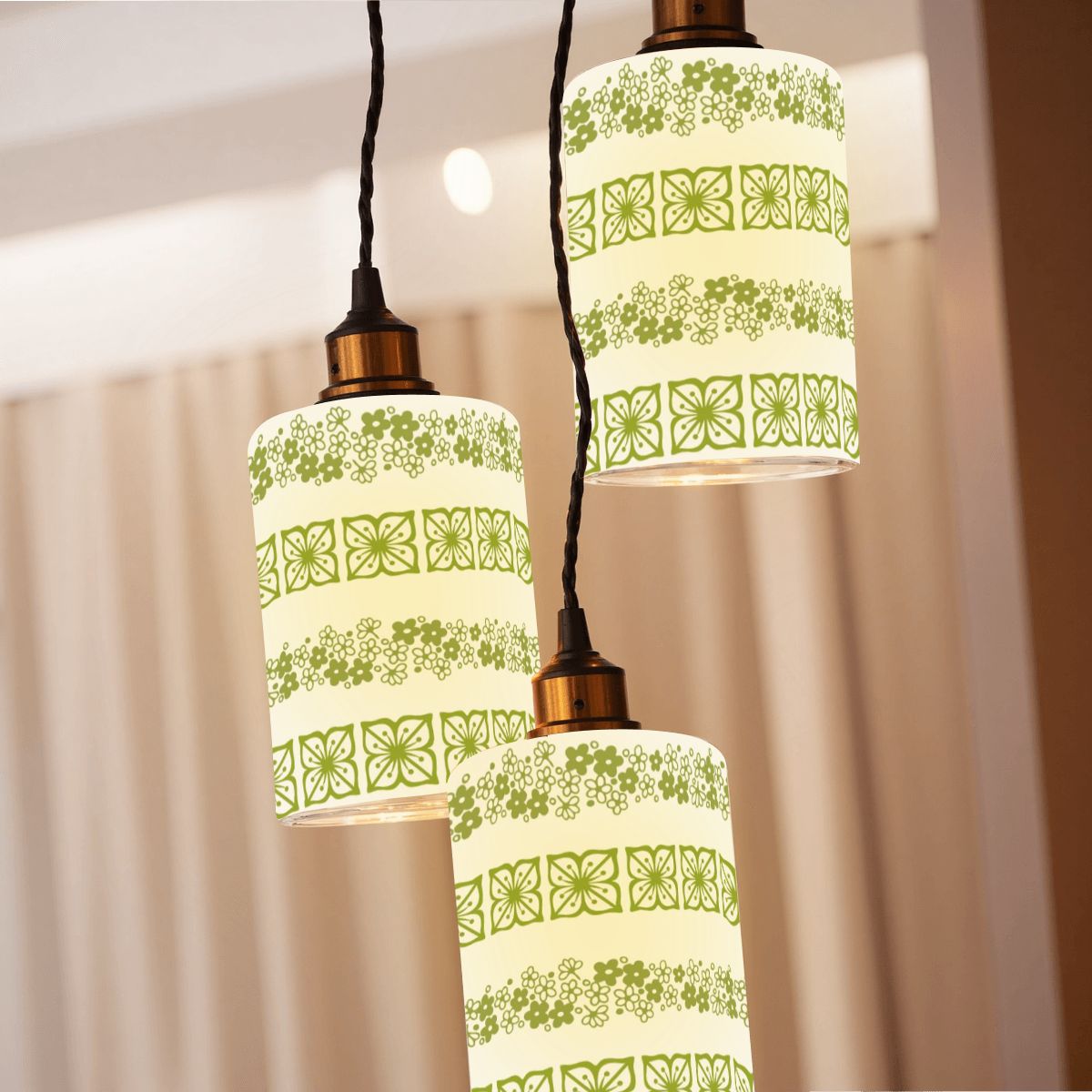 Pyrex Verde Green Crazy Daisy Glass Cylindrical Lampshades - Mid Century Modern Gal