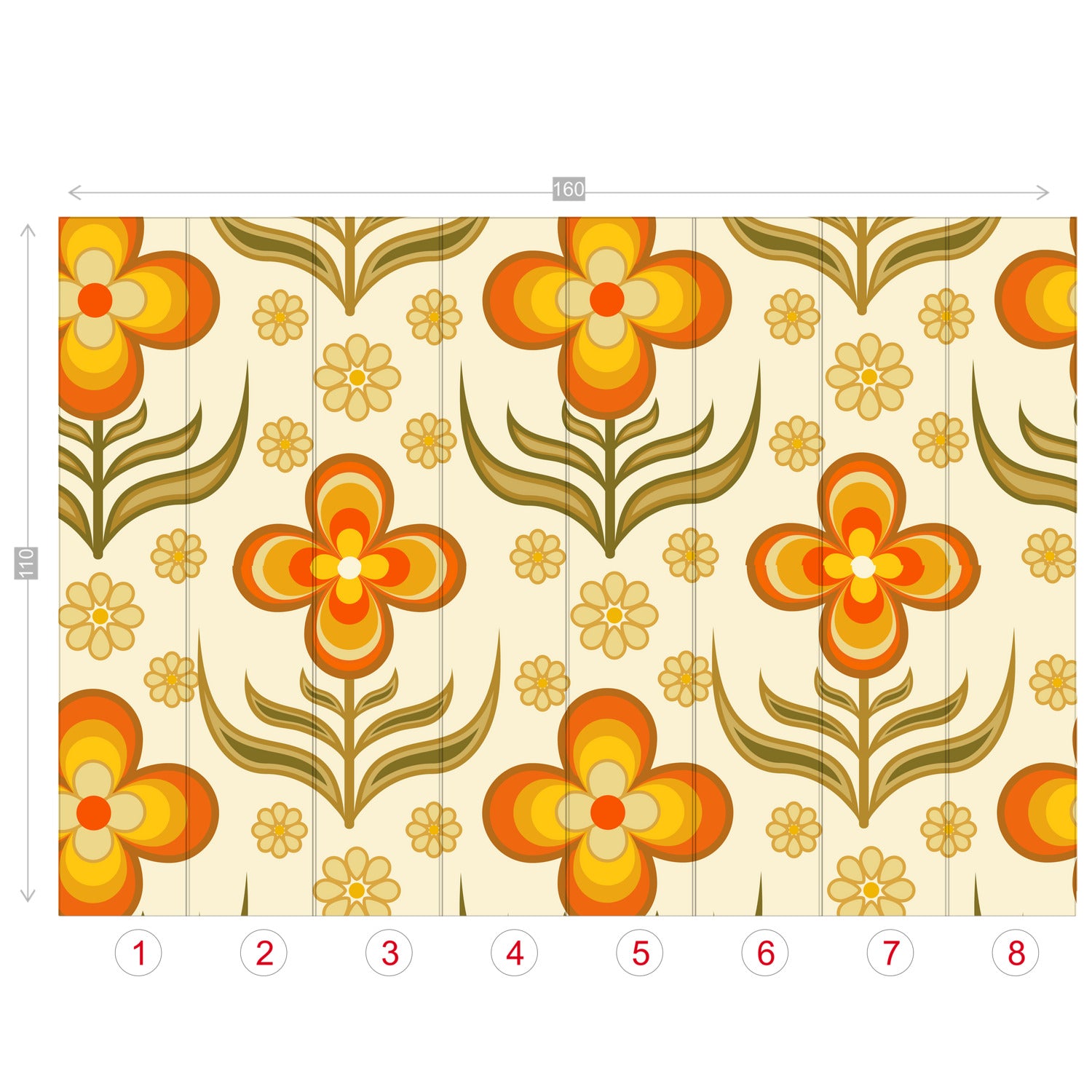 Flower Power, Scandinavian Floral Wallpaper, Peel And Stick Orange, Yellow Green Wall Mural