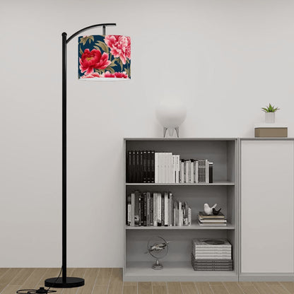 Chinoiserie Royal Blue Pink, Red Roses And Peony Floral Modern Lamp SHADE ONLY - For Arc Floor Lamps Only - Mid Century Modern Gal
