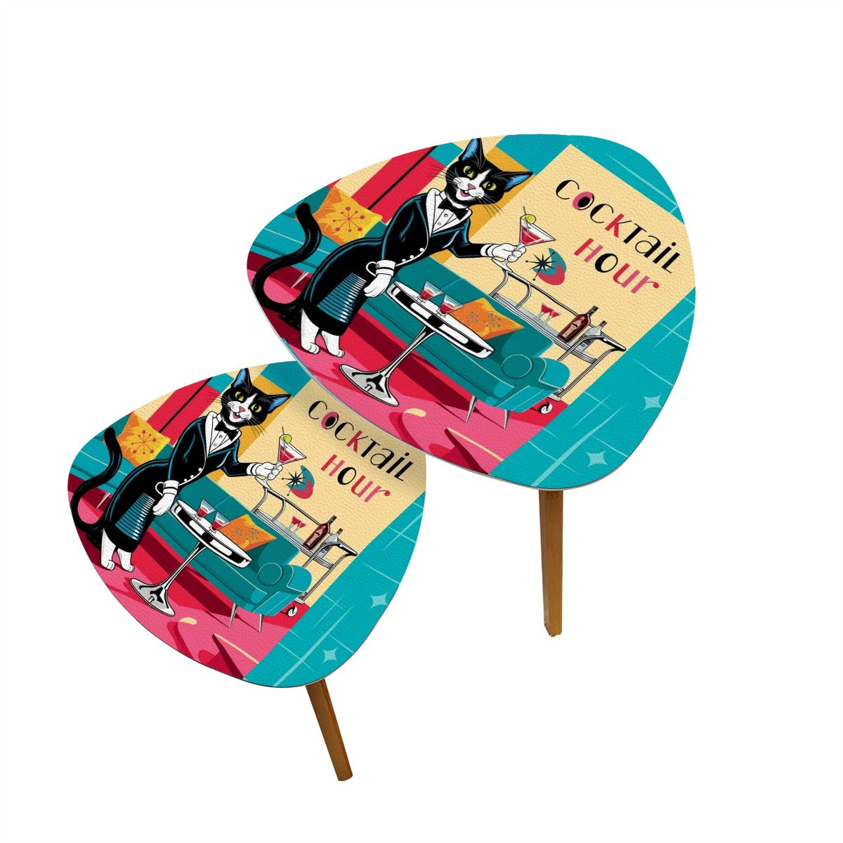 Mid Century Modern Side Tables, Atomic Cat Kitschy Mod Cocktail Nesting Tables - Mid Century Modern Gal
