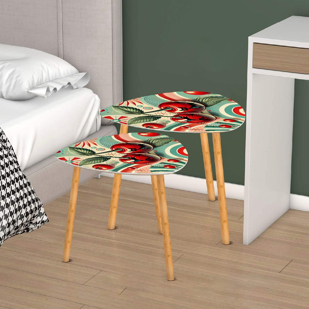 Retro 50s Cherry Mod Atomic Cats Kitschy Mod Red Teal Groovy MCM Nesting Tables - Mid Century Modern Gal