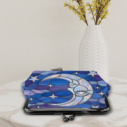 Halloween Stained Glass Style Night Sky Moon Stars Clouds Coin Purse - Mid Century Modern Gal