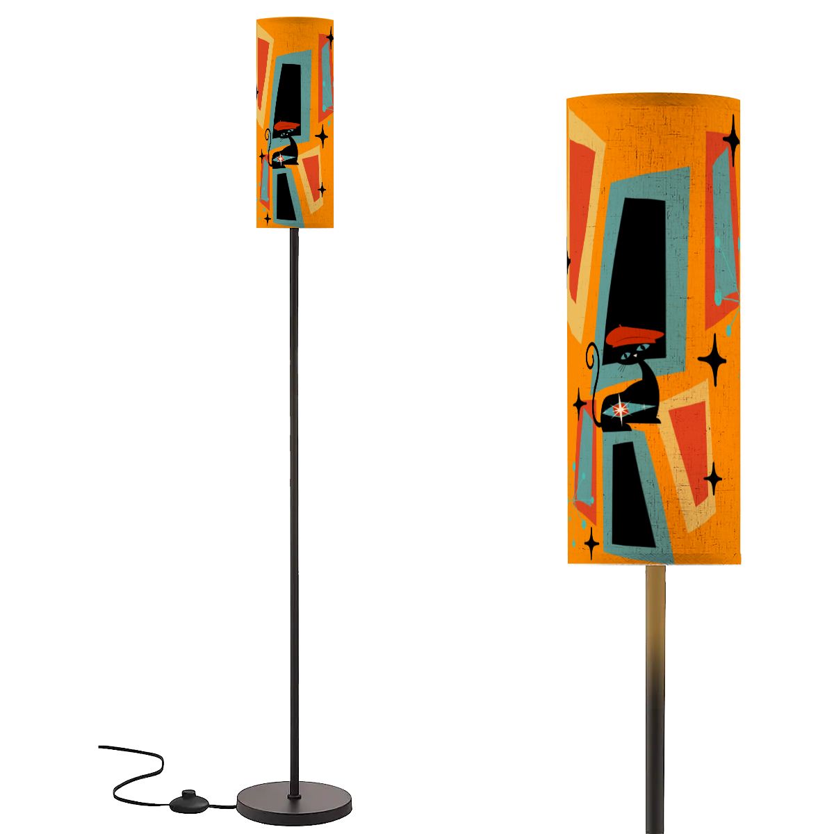 Atomic Cat Mid Mod Geometric Orange MCM Slim Floor Lamp - Mid Century Modern Gal