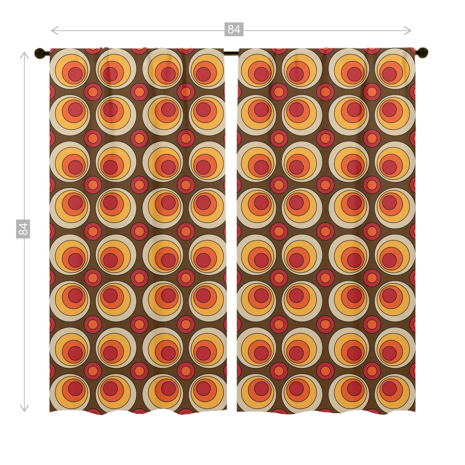 Mid Century Modern Groovy Orbs, Brown Yellow, Orange, Retro Window Curtains (two panels) - Mid Century Modern Gal