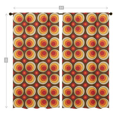 Mid Century Modern Groovy Orbs, Brown Yellow, Orange, Retro Window Curtains (two panels) - Mid Century Modern Gal
