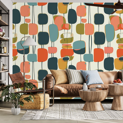 Mid Century Modern Wallpaper Wall Murals Peel And Stick, Funky Mod Wall Decor