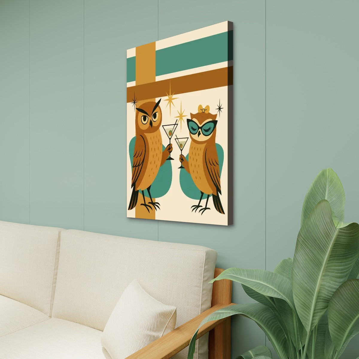 Mid Century Modern Kitschy Retro Martini Time Owls MCM Barware Wall Art - Mid Century Modern Gal