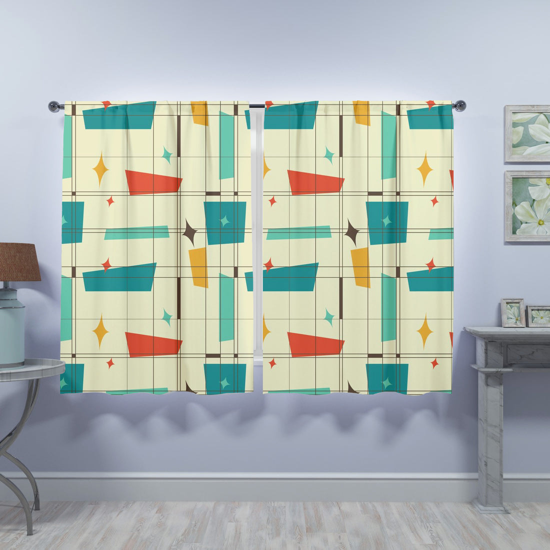 Mid Century Modern Fun And Funky Geometric Retro Window Curtains (two panels) - Mid Century Modern Gal