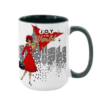 Mid Century Modern Christmas Joy To The World Mod Gal Cityscape Holiday Mug - Mid Century Modern Gal
