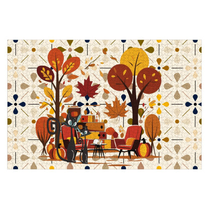Atomic Cat Wooden Jigsaw Puzzle In Modern Scandinavian Floral Harvest Decor - Mid Century Modern Gal