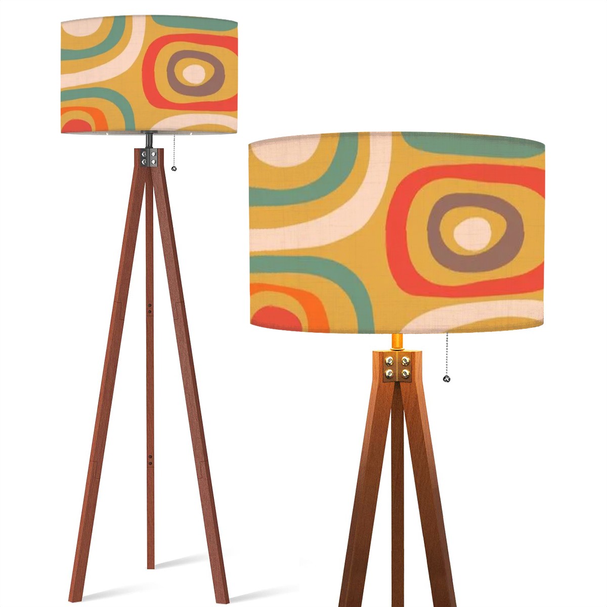 Mid Century Modern Geometric Green, Teal, Orange Mod Tripod Floor Lamp - Mid Century Modern Gal