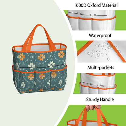 Mid Century Modern Scandinavian Blue, Orange Cream Retro Floral Garden Tool Bag