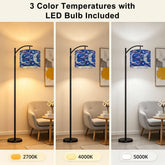 Halloween Stained Glass Style Night Sky Moon Stars Clouds  Arc Floor Lamp - Mid Century Modern Gal