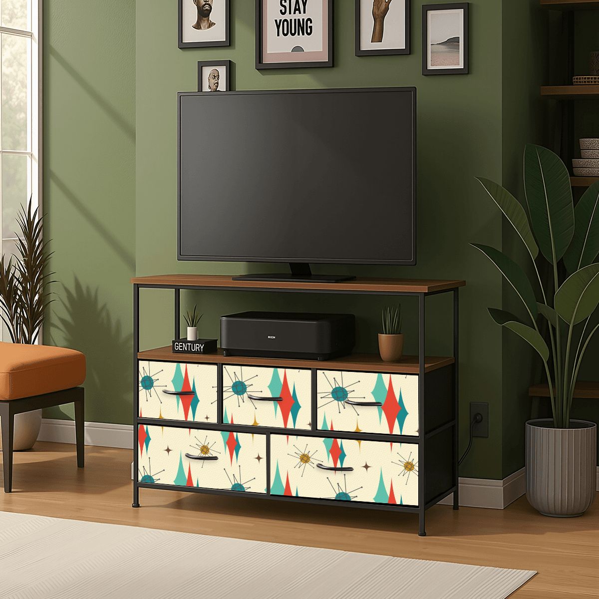 Franciscan Starburst Atomic Mid Mod TV Stand Media Console - Mid Century Modern Gal